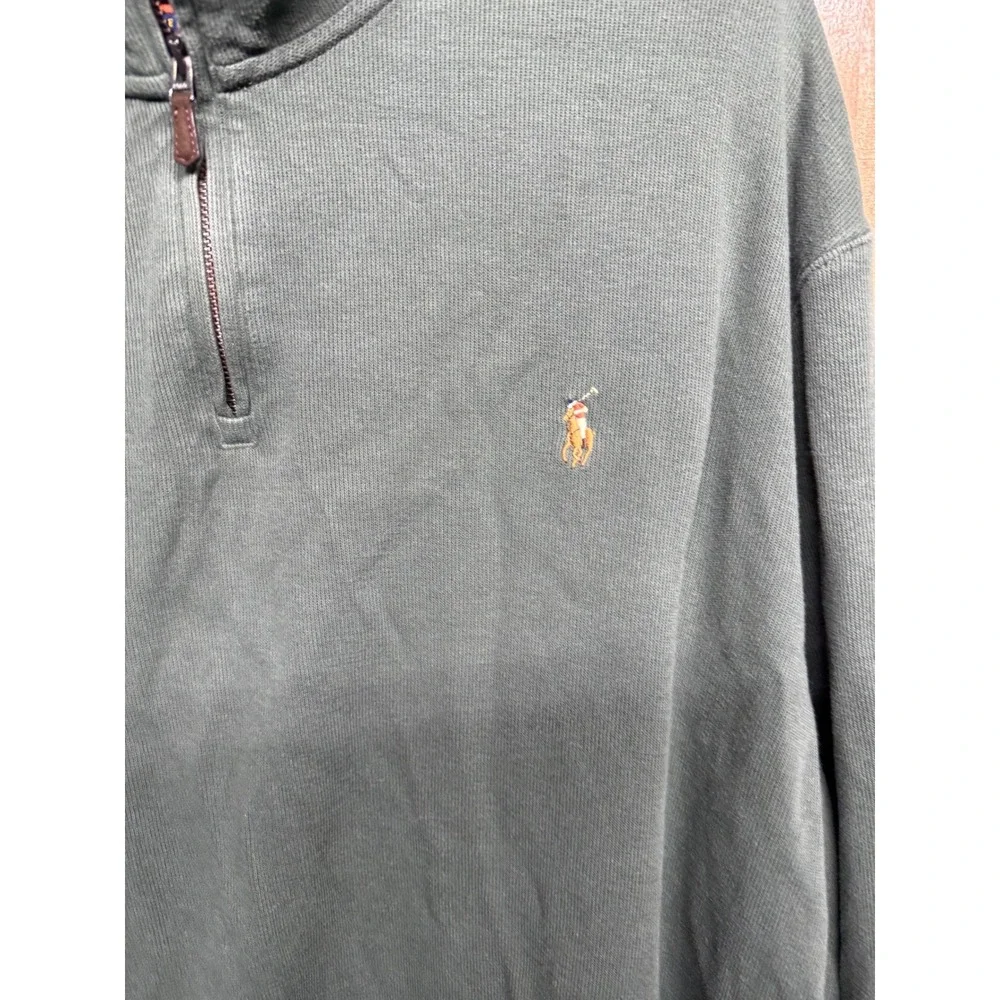 Polo Ralph Lauren Mens XXL Estate Rib Quarter Zip Pullover Sage Green Orange